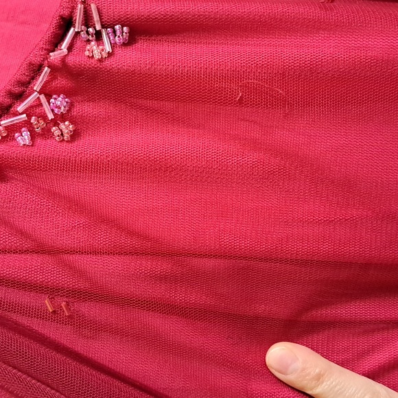 BCBG Max Azria Long Red Dress with Beads and Spaghetti Straps - Picture 8 of 9